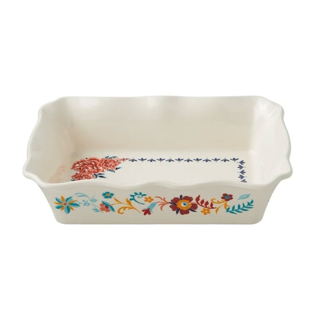 Cream Ceramic Floral Baking Dish